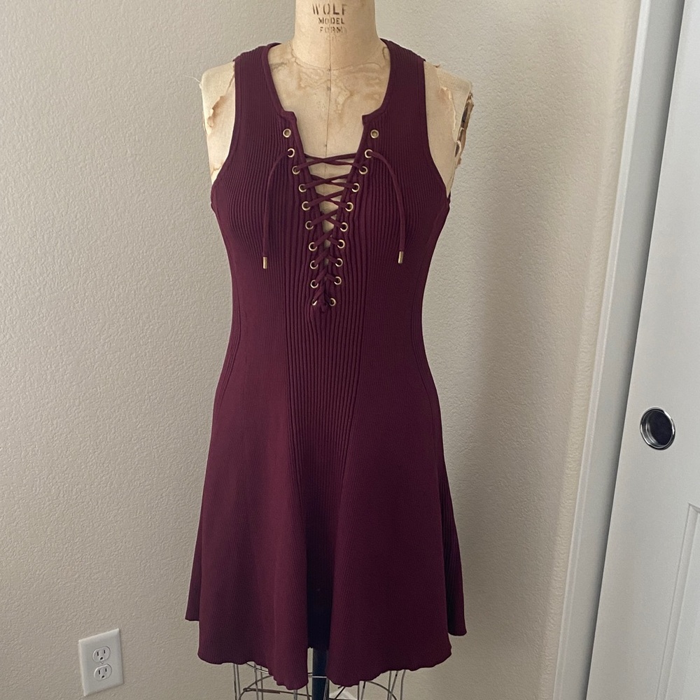 Torn by Ronny Kobo Burgundy Lace-Up Dress
